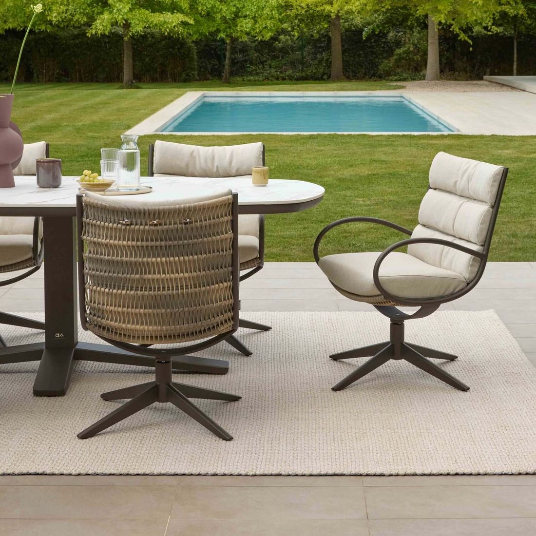 Hagemøbelsett Camp Bay 220x110cm rustfritt stål Apple Bee detalj av Rope-flettverk