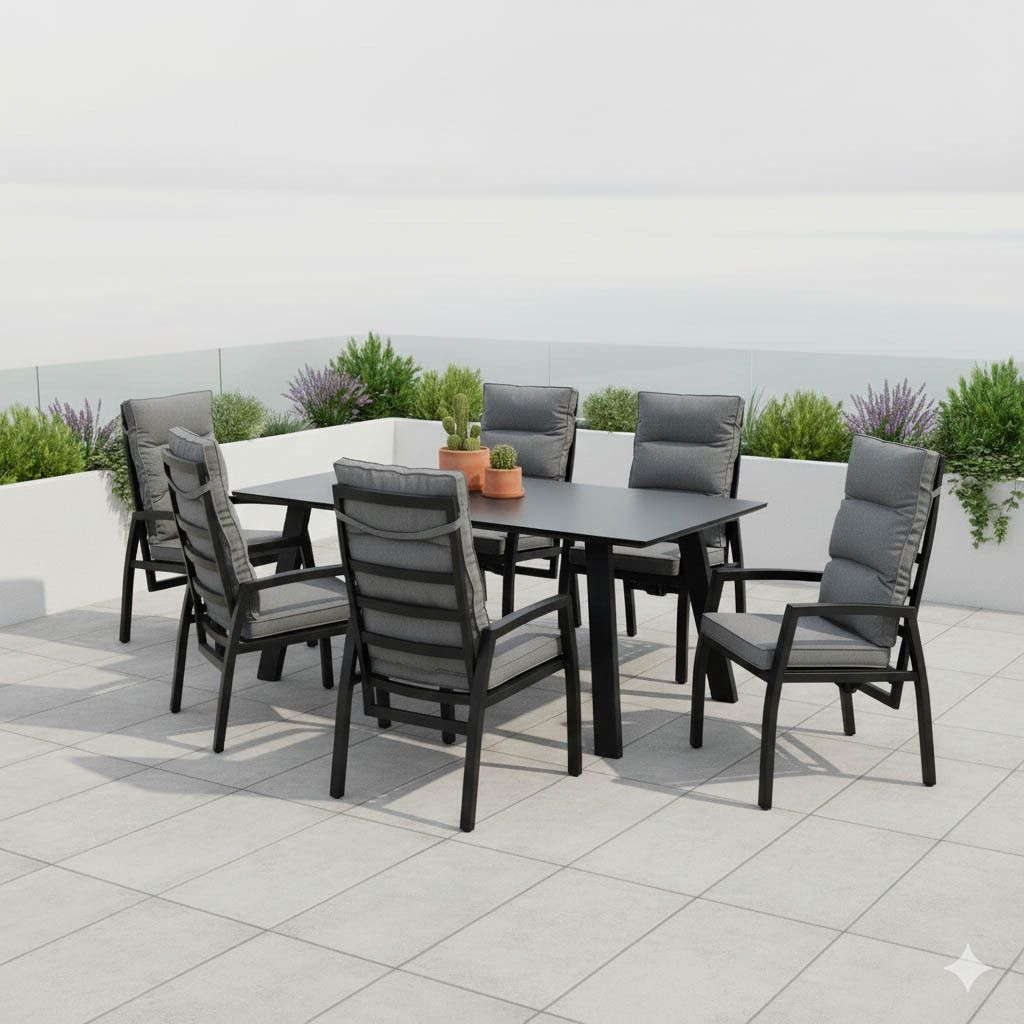 Hagemøbelsett Canberra 6 plasser aluminium 180x90 cm - OUTLIV forfra