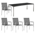 Hagemøbelsett Cardiff 4 plasser rustfritt stål keramikk 140x80 cm forfra