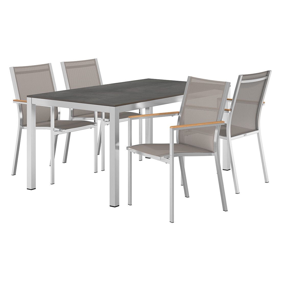 Hagemøbelsett Cardiff 4 plasser taupe textilen HPL 160x90 cm bakside