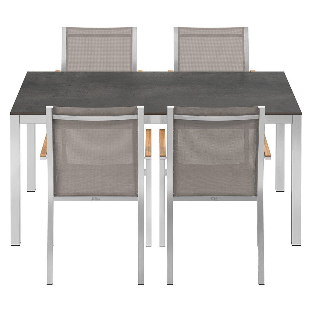 Montert Hagemøbelsett Cardiff 4 plasser taupe textilen HPL 160x90 cm på terrasse