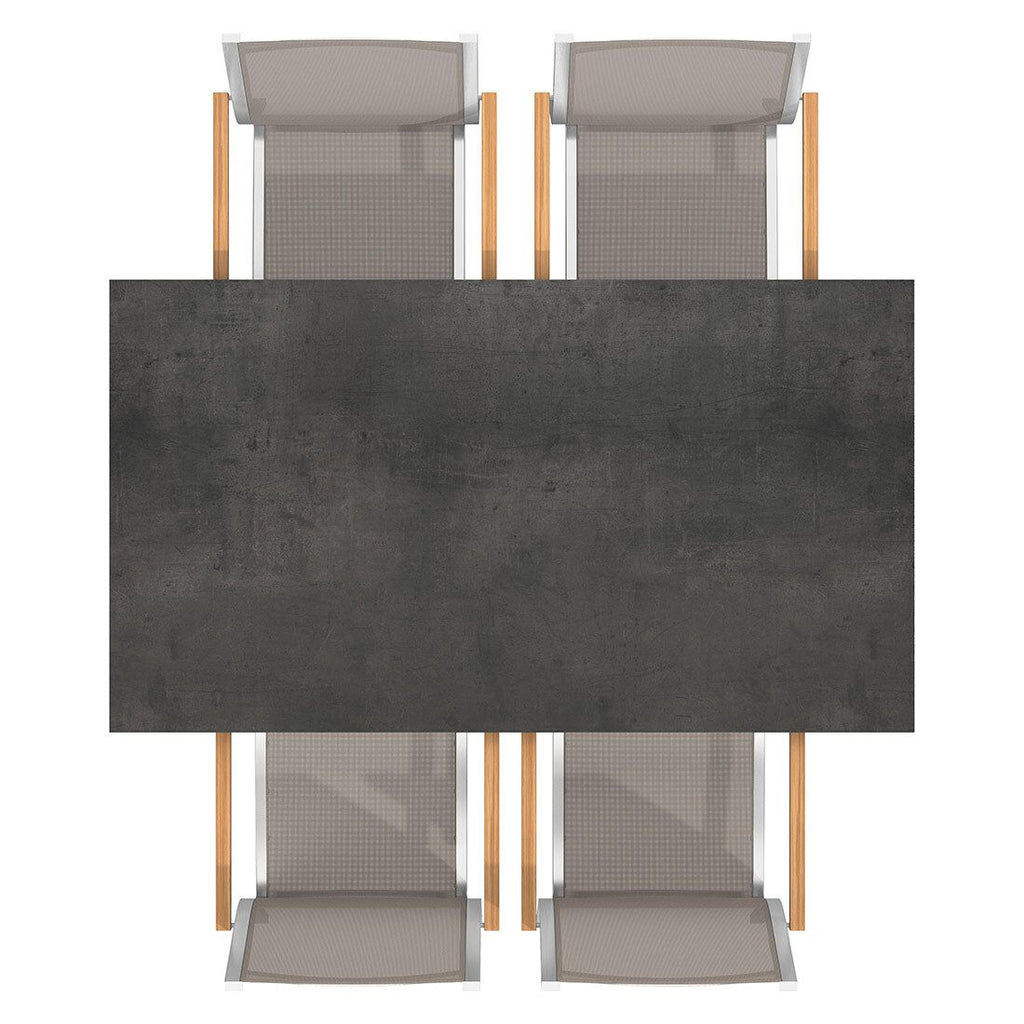 Nærbilde av tekstilene sete i Hagemøbelsett Cardiff 4 plasser taupe textilen HPL 160x90 cm