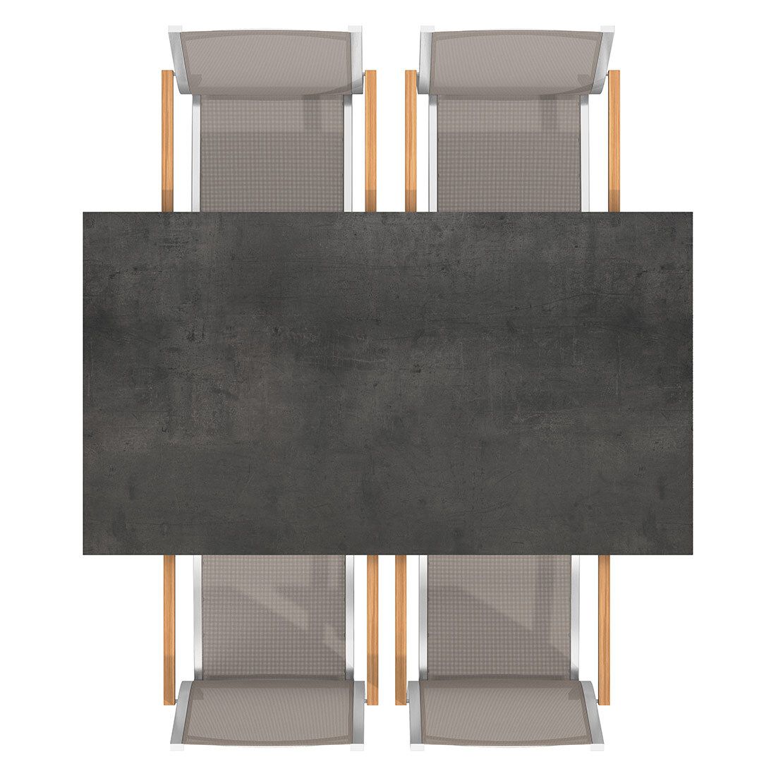 Nærbilde av tekstilene sete i Hagemøbelsett Cardiff 4 plasser taupe textilen HPL 160x90 cm