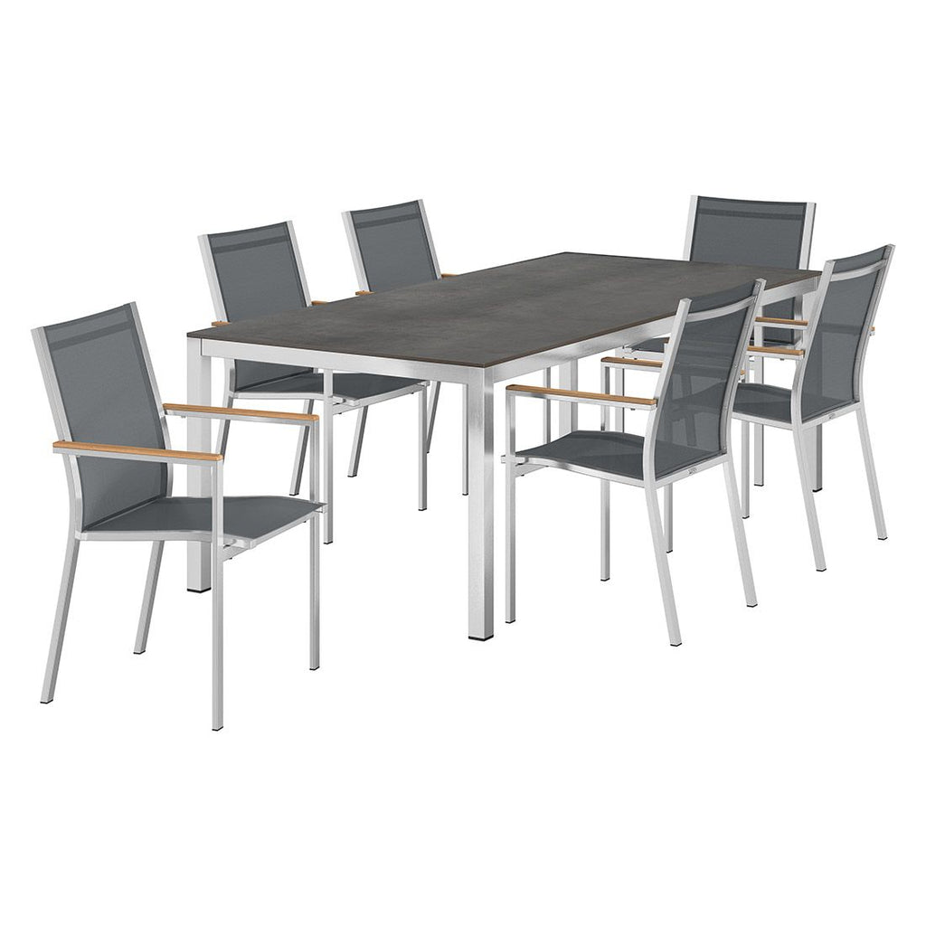 Hagemøbelsett Cardiff 6 plasser rustfritt stål HPL 220x100 cm bakside