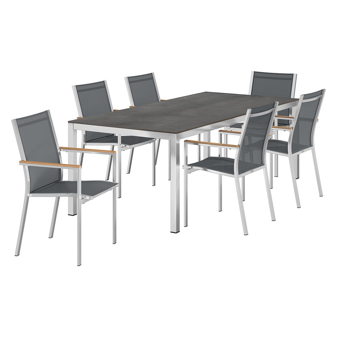 Hagemøbelsett Cardiff 6 plasser rustfritt stål HPL 220x100 cm bakside