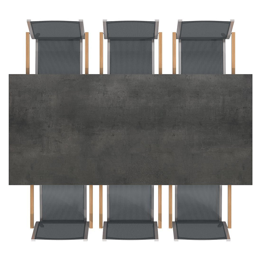 Nærbilde av tekstilene sete på Hagemøbelsett Cardiff 6 plasser rustfritt stål HPL 220x100 cm