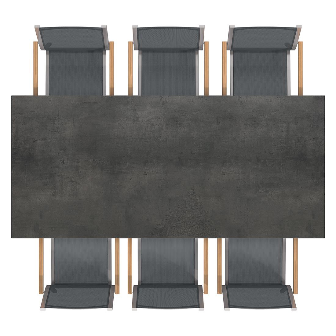 Nærbilde av tekstilene sete på Hagemøbelsett Cardiff 6 plasser rustfritt stål HPL 220x100 cm