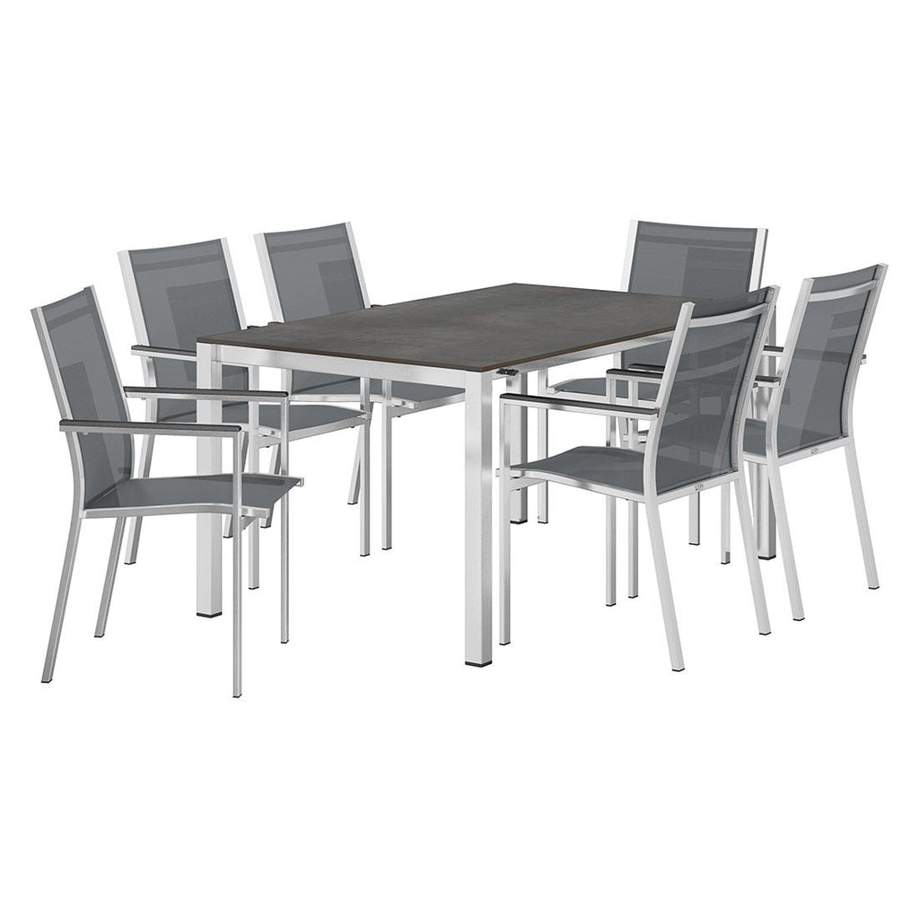 Hagemøbelsett Cardiff 6 plasser, rustfritt stål/HPL bakside av bord