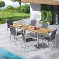 Hagemøbelsett Cardiff 6 plasser rustfritt stål/teak forfra
