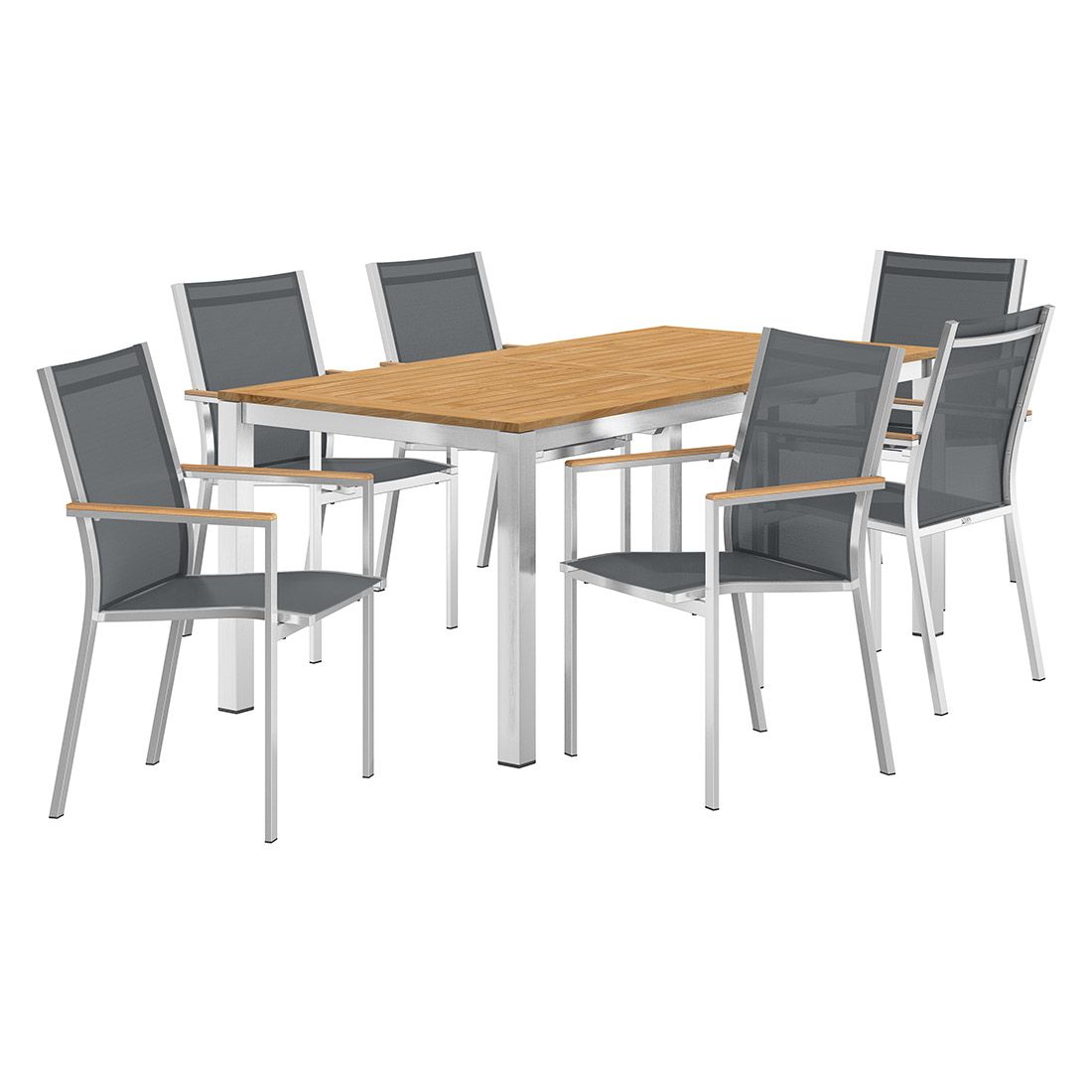 Hagemøbelsett Cardiff 6 plasser rustfritt stål/teak bakside