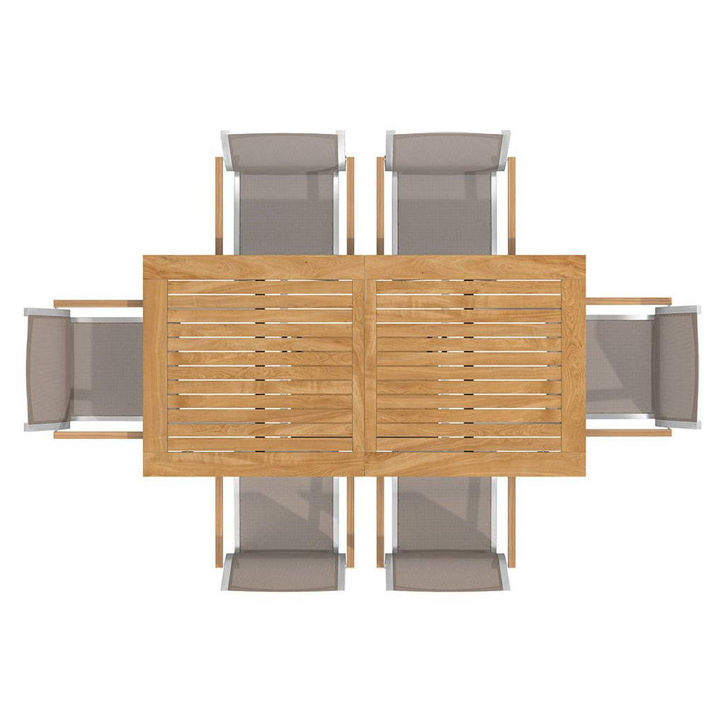 Hagemøbelsett Cardiff 6 plasser rustfritt stål teak taupe stablede stoler