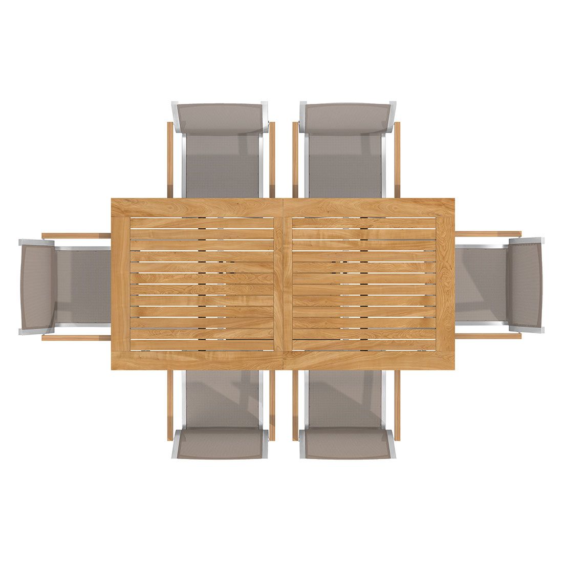 Hagemøbelsett Cardiff 6 plasser rustfritt stål teak taupe stablede stoler