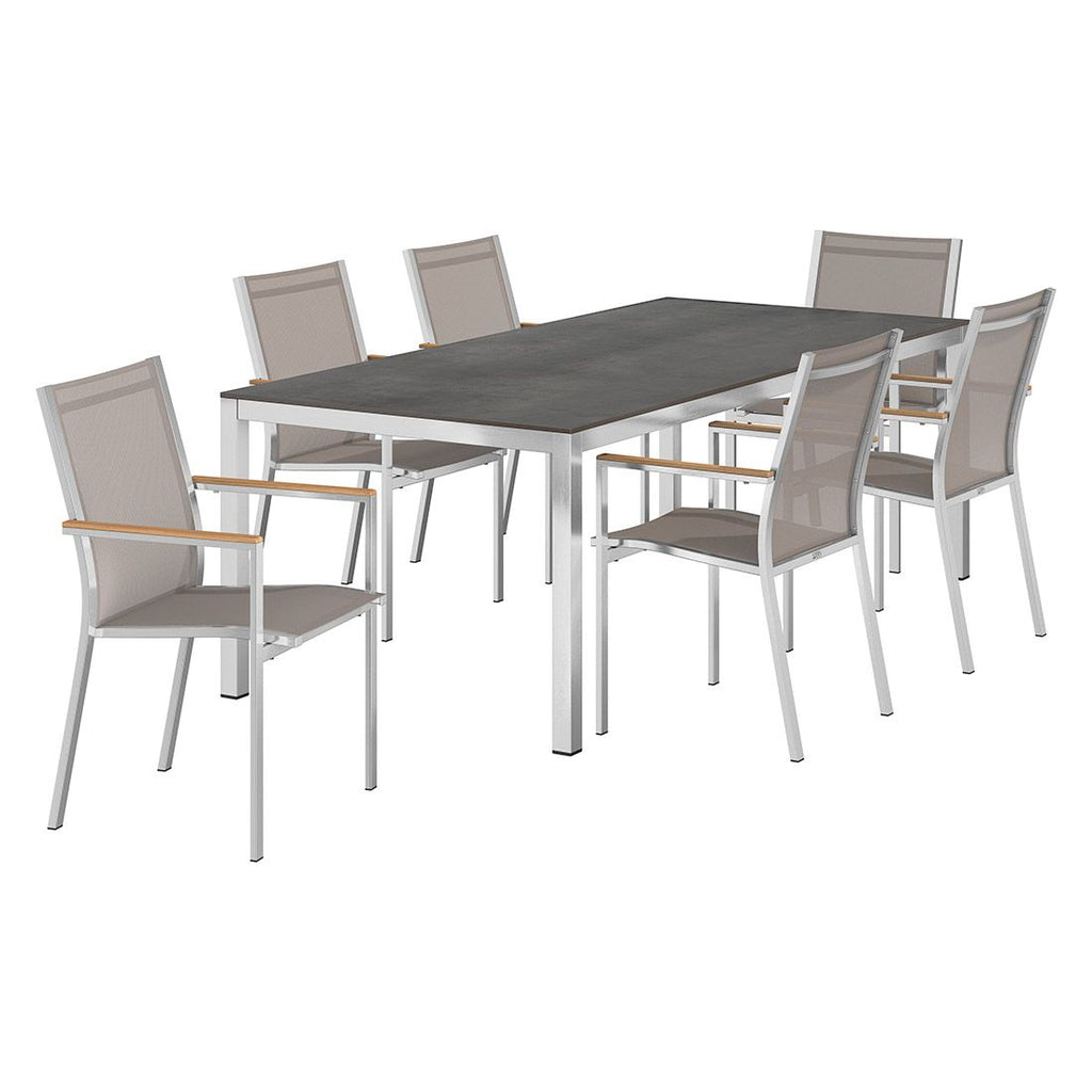 Hagemøbelsett Cardiff 6 plasser taupe rustfritt stål HPL bakside