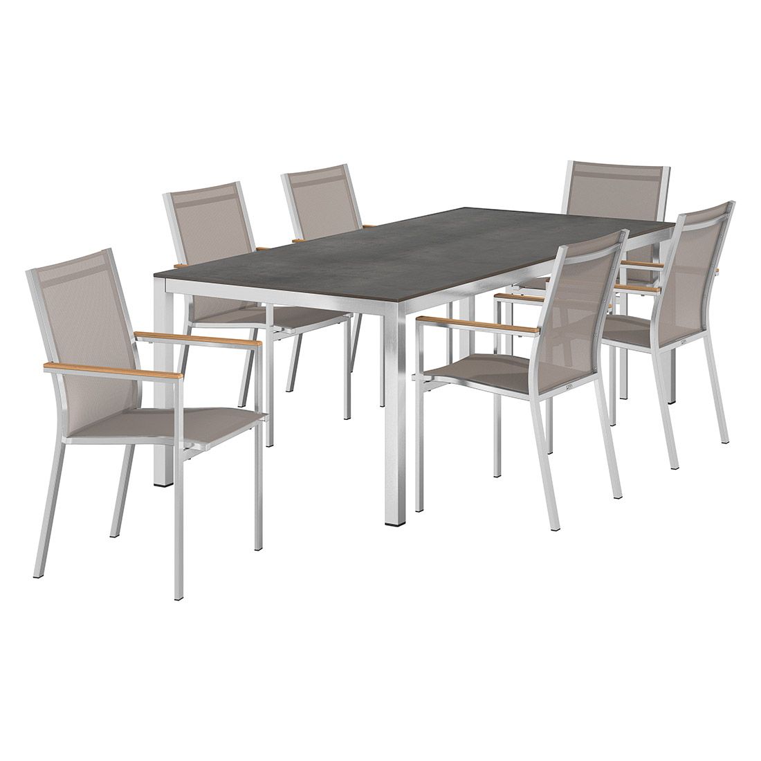 Hagemøbelsett Cardiff 6 plasser taupe rustfritt stål HPL bakside