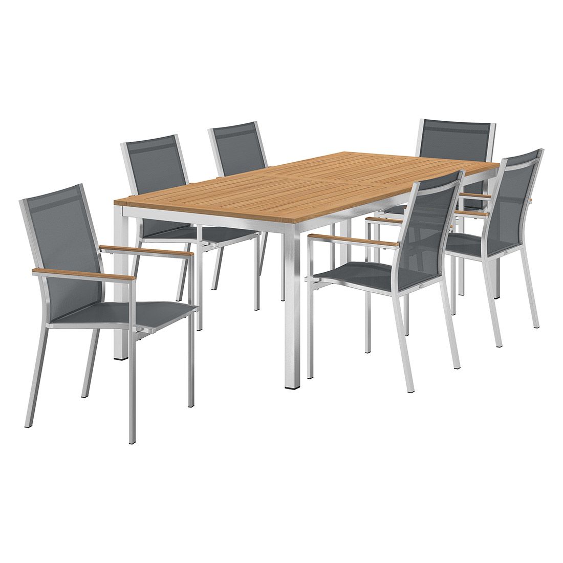 Hagemøbelsett Cardiff 6 plasser teak rustfritt stål bakside