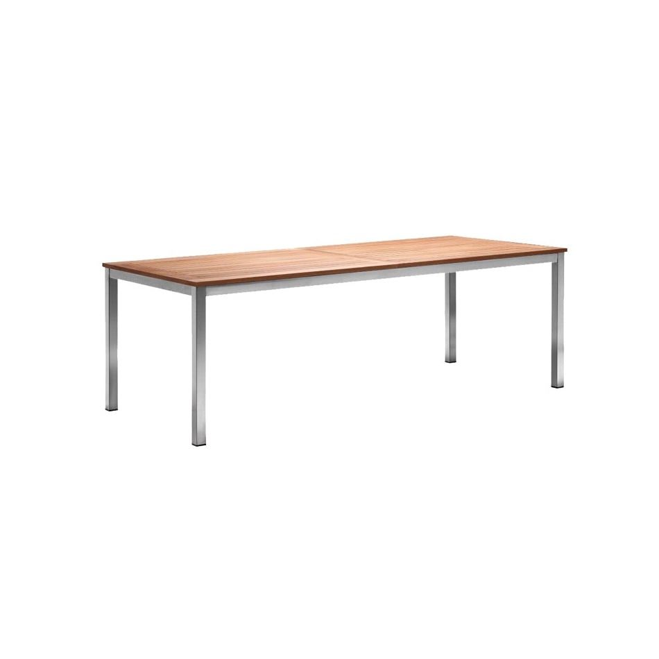 Nærbilde av bordplate og tekstilene sitteflate i Hagemøbelsett Cardiff uttrekkbart bord 160/210x90 cm - Stern