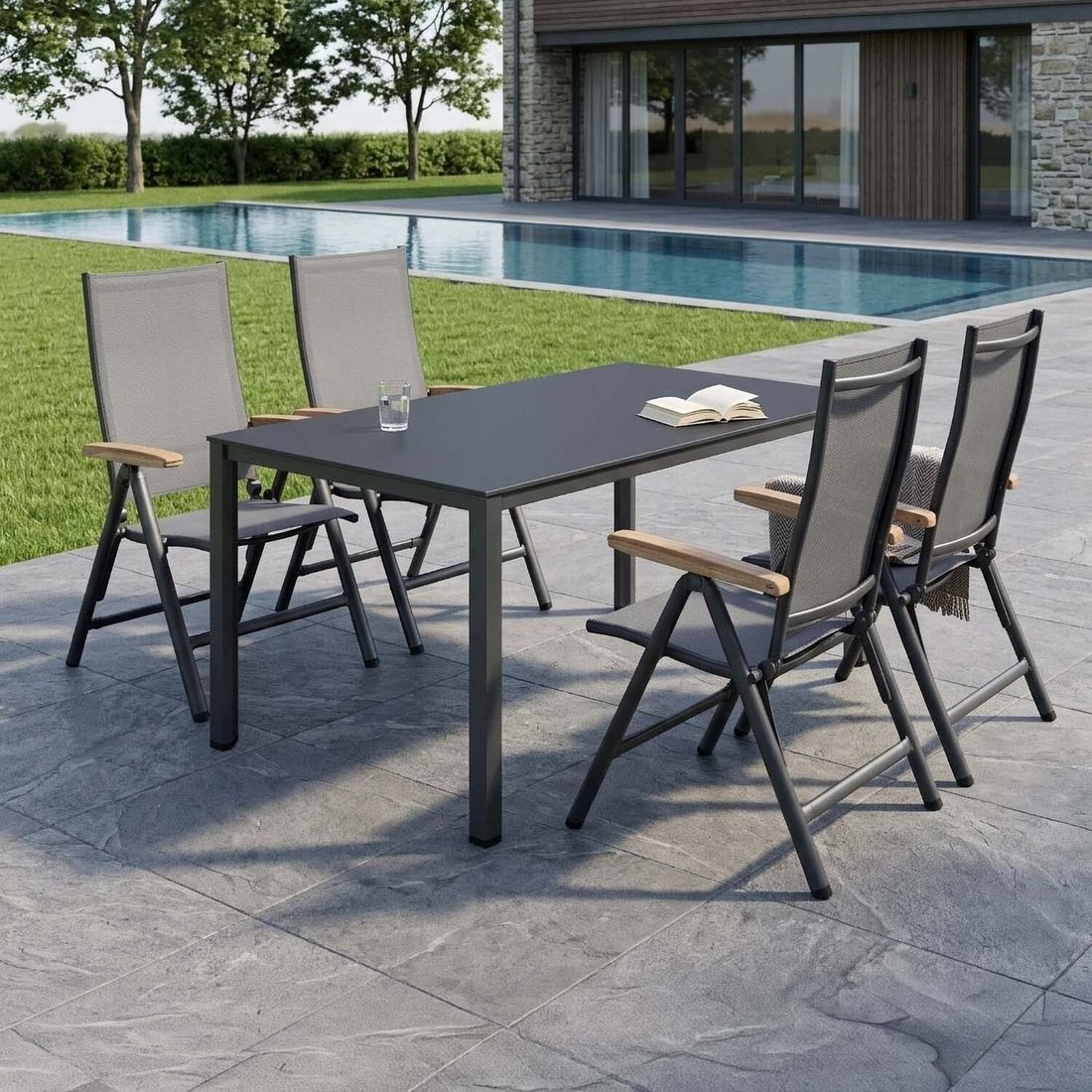 Hagemøbelsett Cirrus 4 plasser aluminium sett forfra