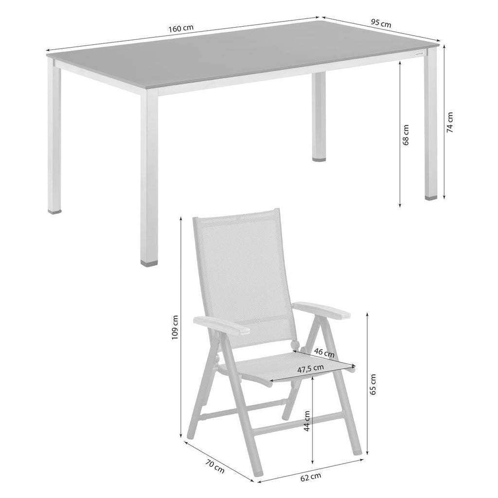 Hagemøbelsett Cirrus 4 plasser aluminium bord detalj