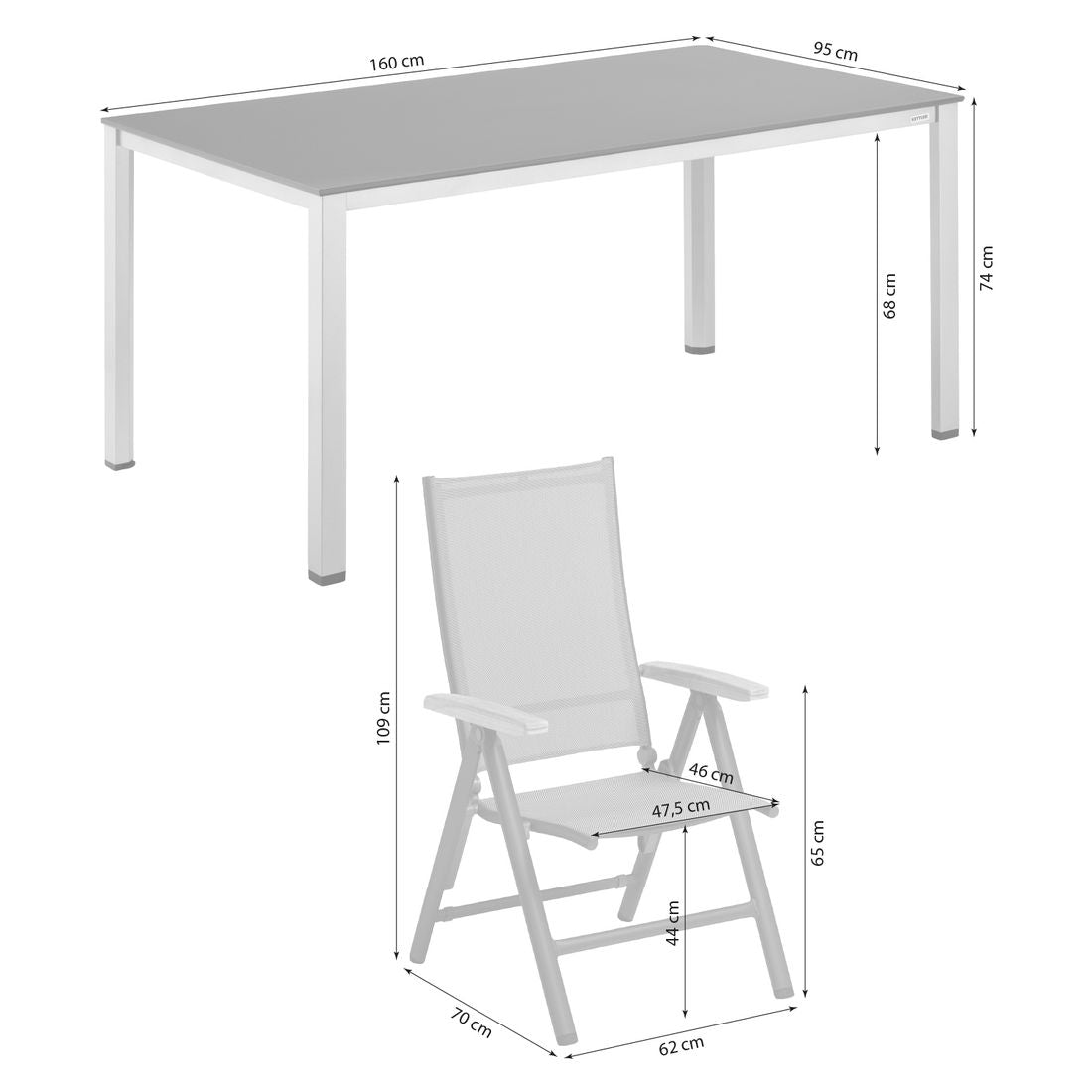 Hagemøbelsett Cirrus 4 plasser aluminium bord detalj