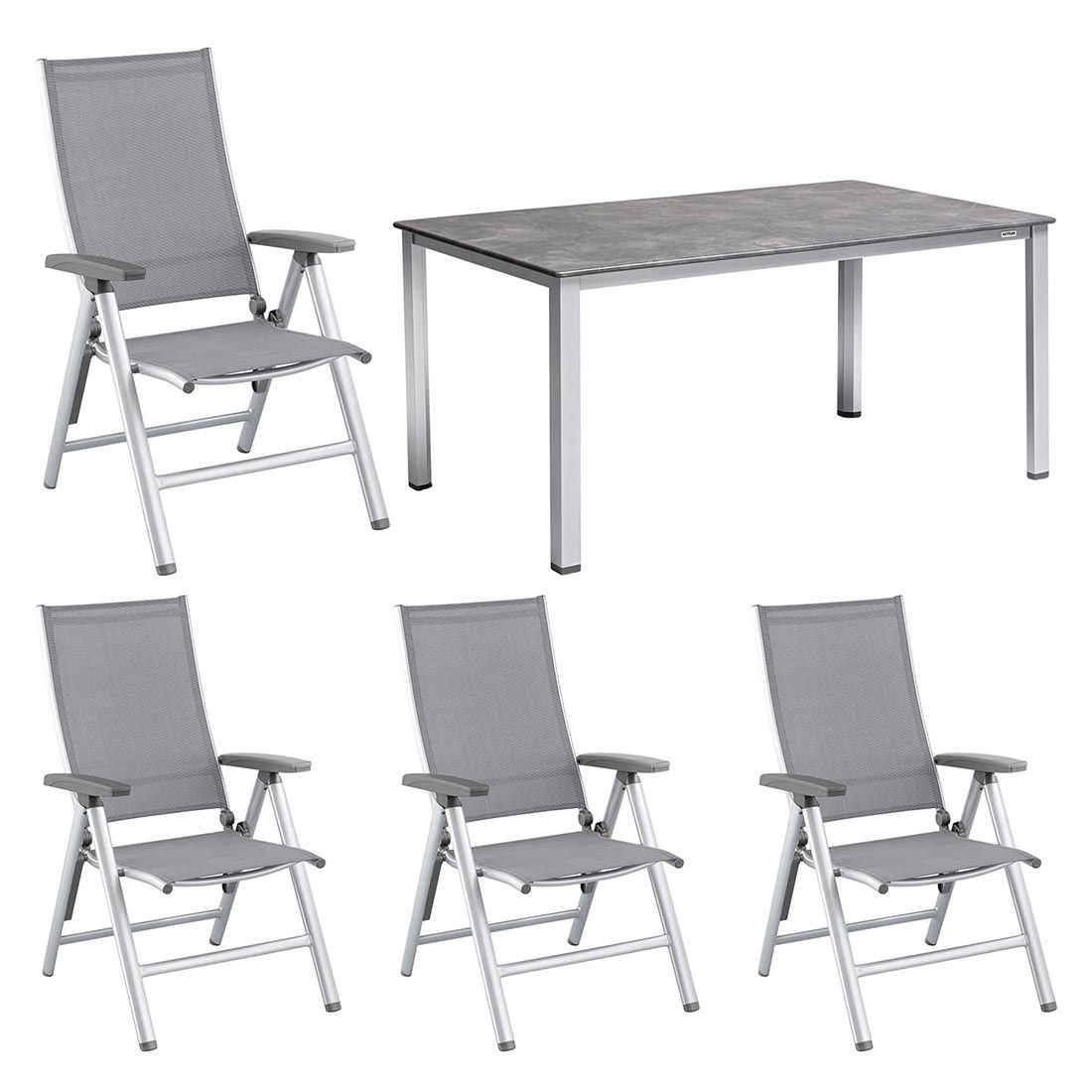 Hagemøbelsett Cirrus 4 plasser aluminium sølv forfra