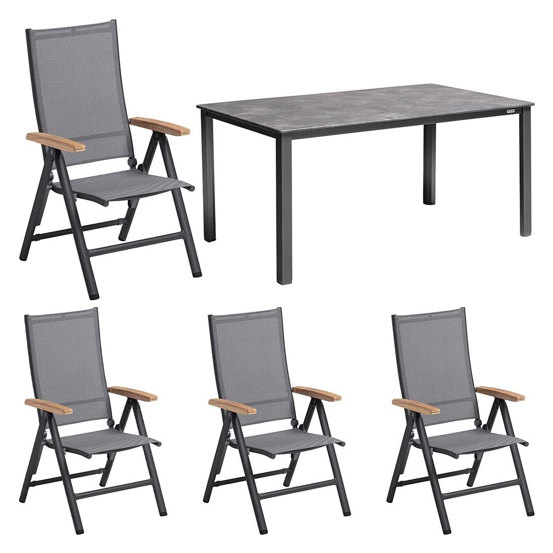Hagemøbelsett Cirrus 4 plasser aluminium/teak forfra