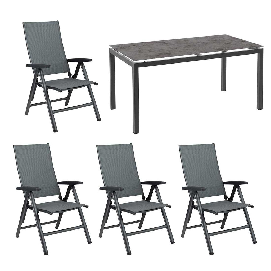 Hagemøbelsett Cirrus 4 plasser aluminium textilen 160x90 cm forfra