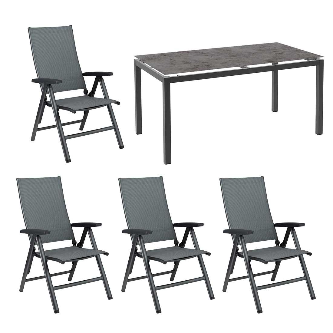 Hagemøbelsett Cirrus 4 plasser aluminium textilen 160x90 cm forfra
