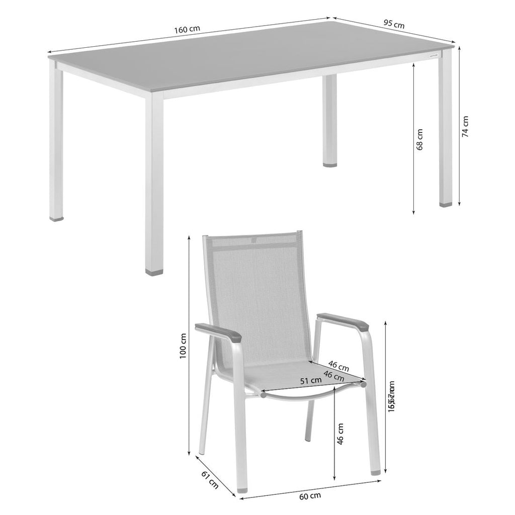 Hagemøbelsett Cirrus 4 plasser aluminium/textilen detalj av bordplate