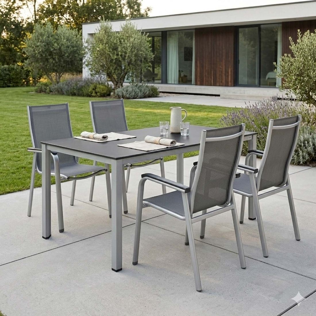 Hagemøbelsett Cirrus 4 plasser aluminium/textilen forfra