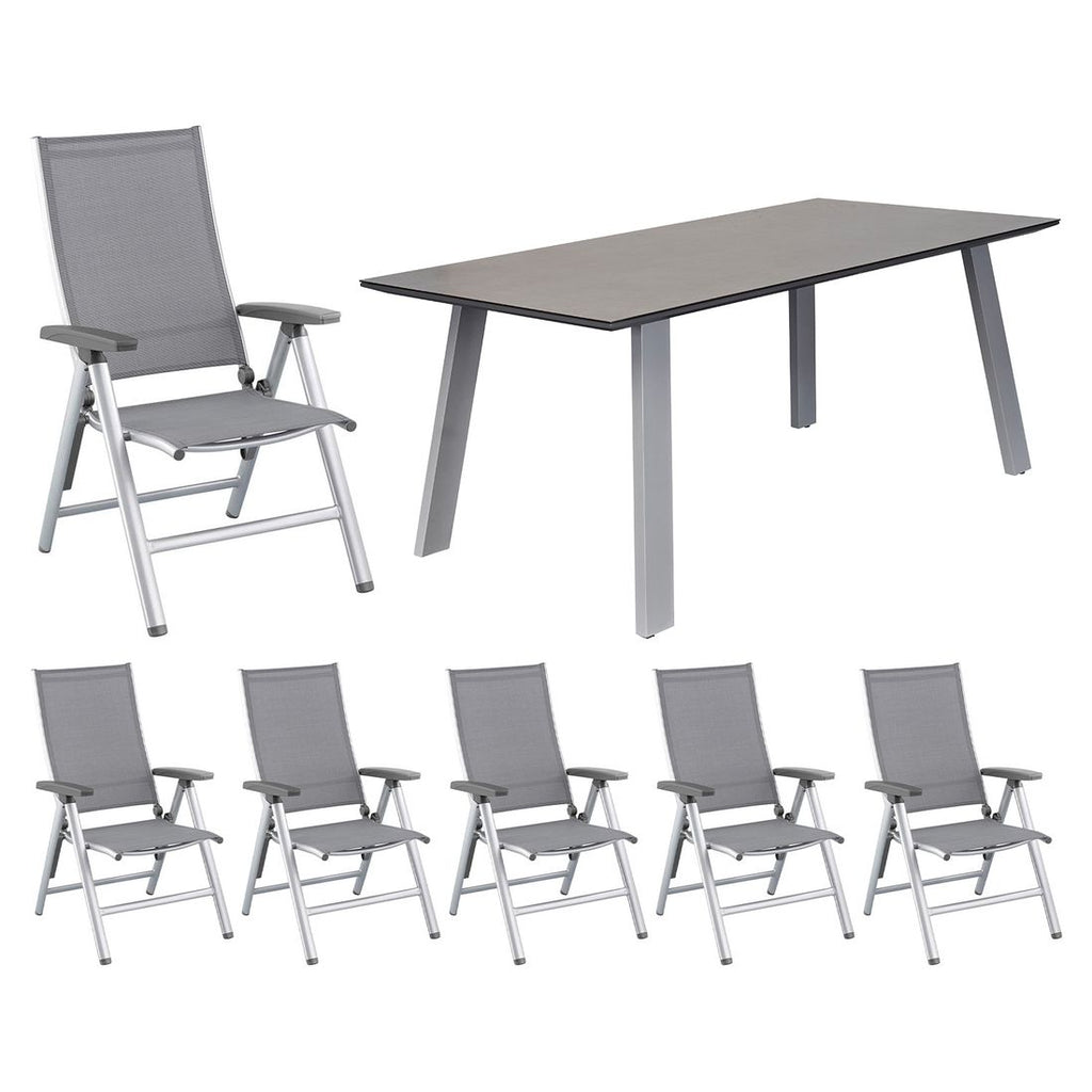 Hagemøbelsett Cirrus 6 plasser aluminium 180x90 cm forfra