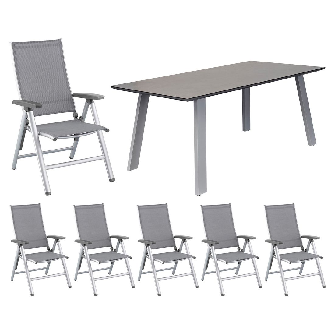 Hagemøbelsett Cirrus 6 plasser aluminium 180x90 cm forfra