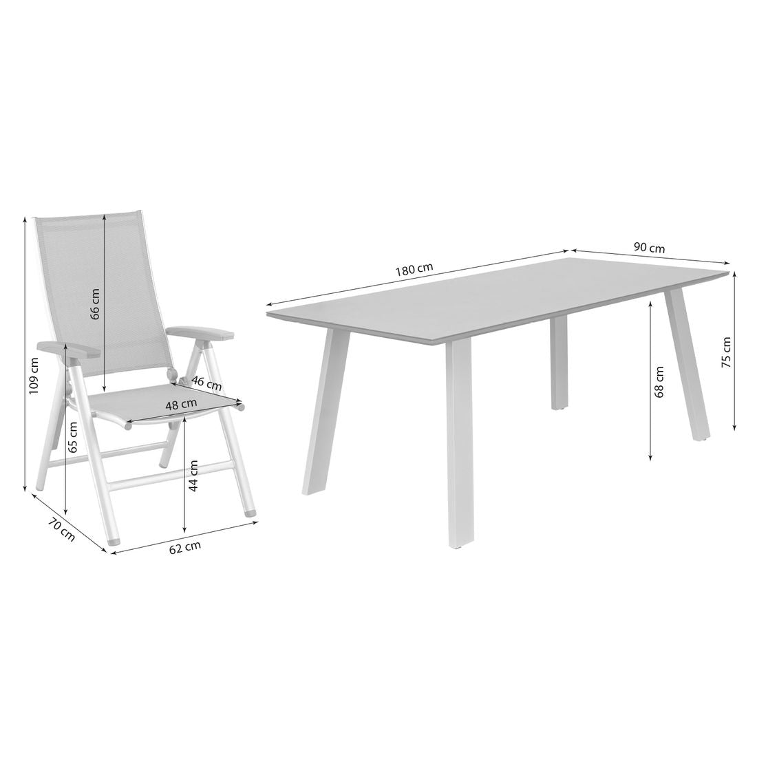Hagemøbelsett Cirrus 6 plasser aluminium 180x90 cm bakside