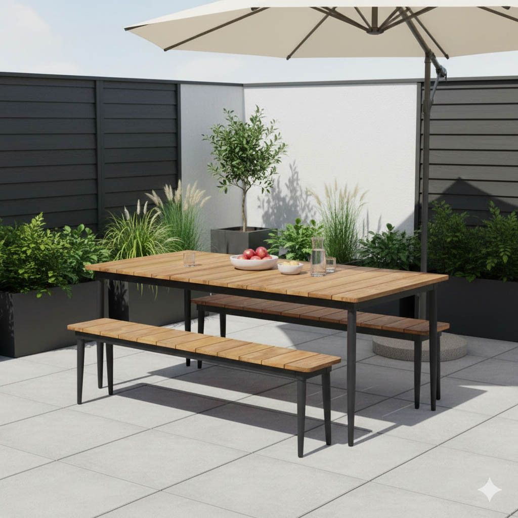 Hagemøbelsett Clark 6 plasser aluminium teak forfra