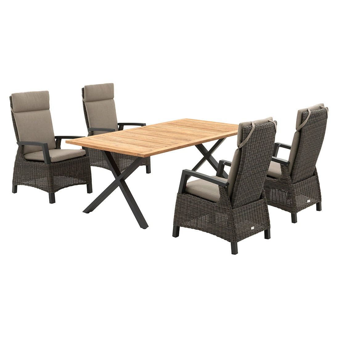 Hagemøbelsett Corido 5 deler aluminium teak forfra