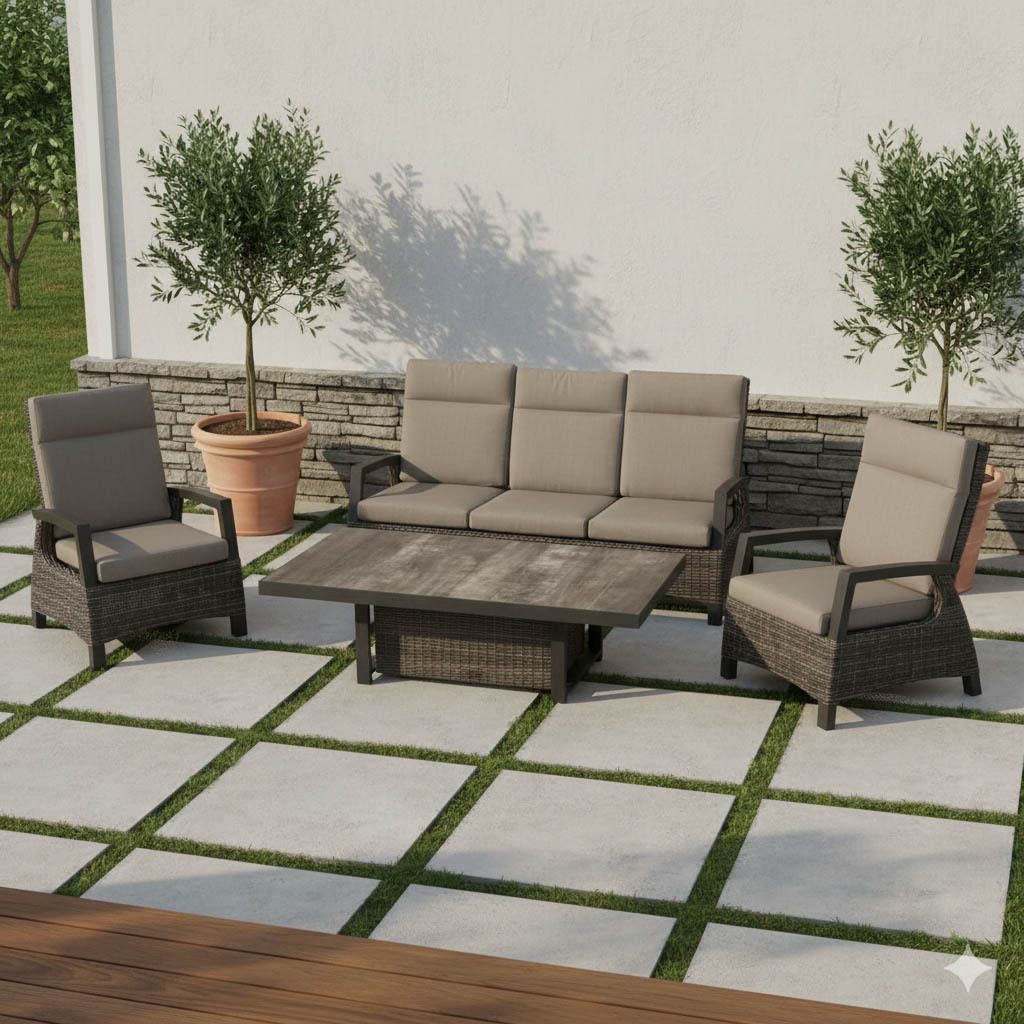 Hagemøbelsett Corido flettverk/keramikk 160x90cm forfra