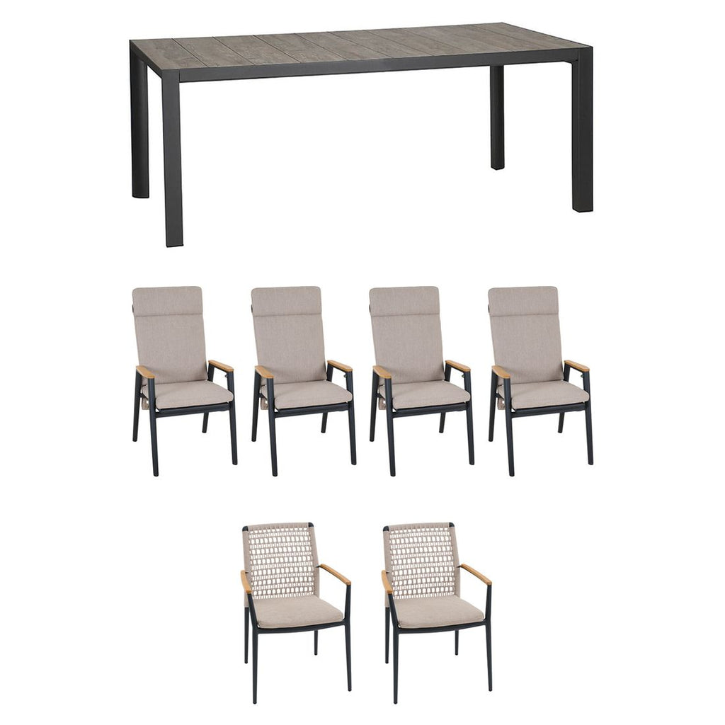 Hagemøbelsett Cortina 6 plasser aluminium tau bakside