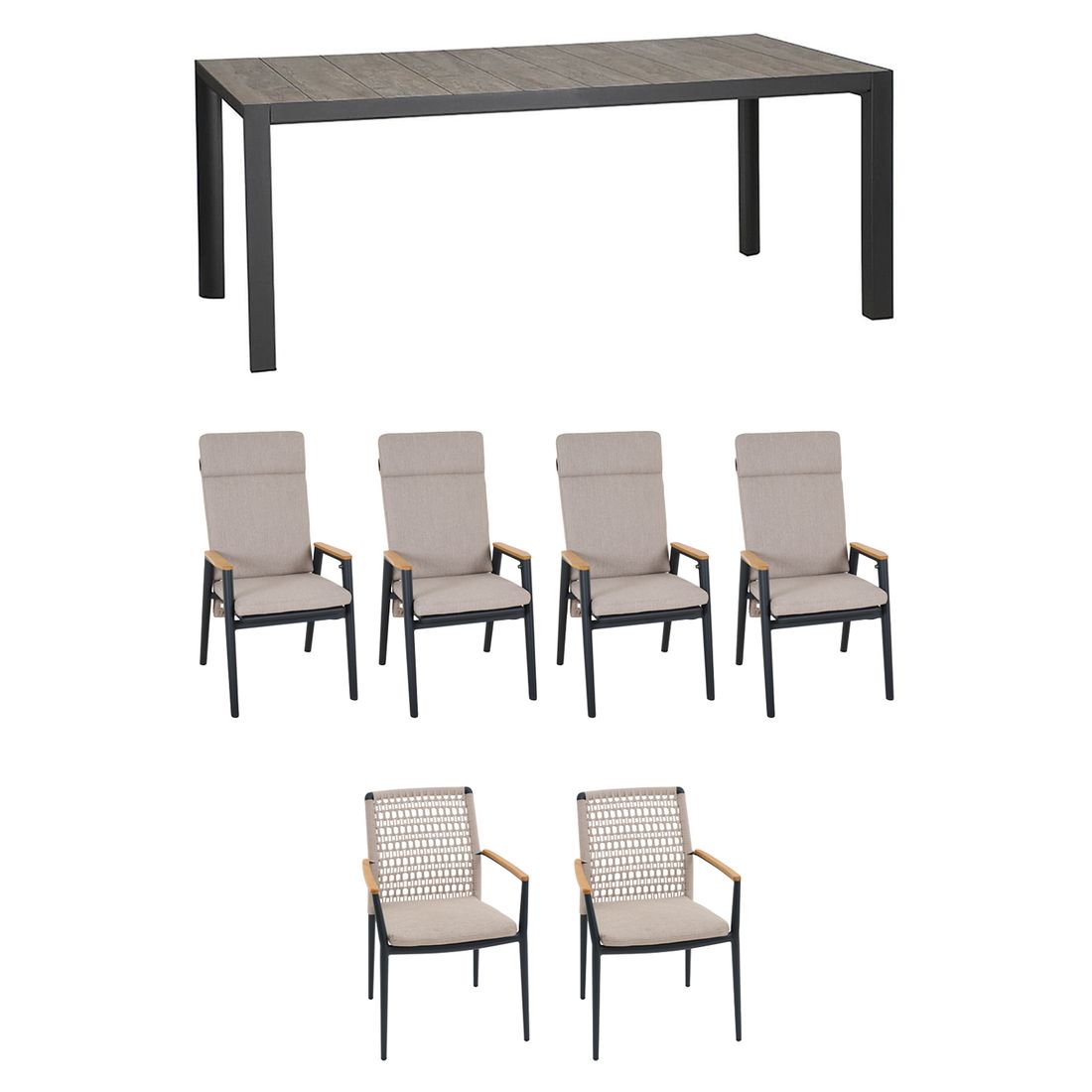 Hagemøbelsett Cortina 6 plasser aluminium tau bakside