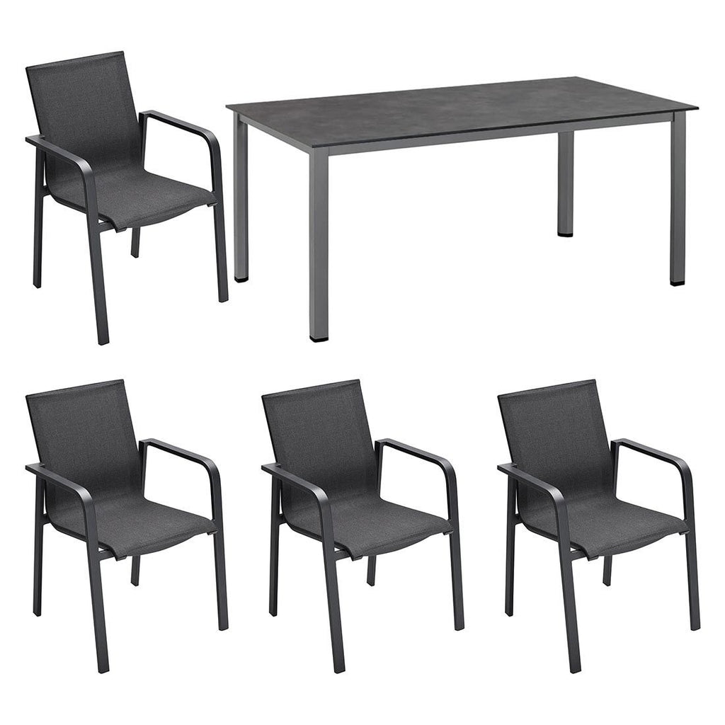 Hagemøbelsett Cubic 4 plasser aluminium HPL 160x95 cm forfra