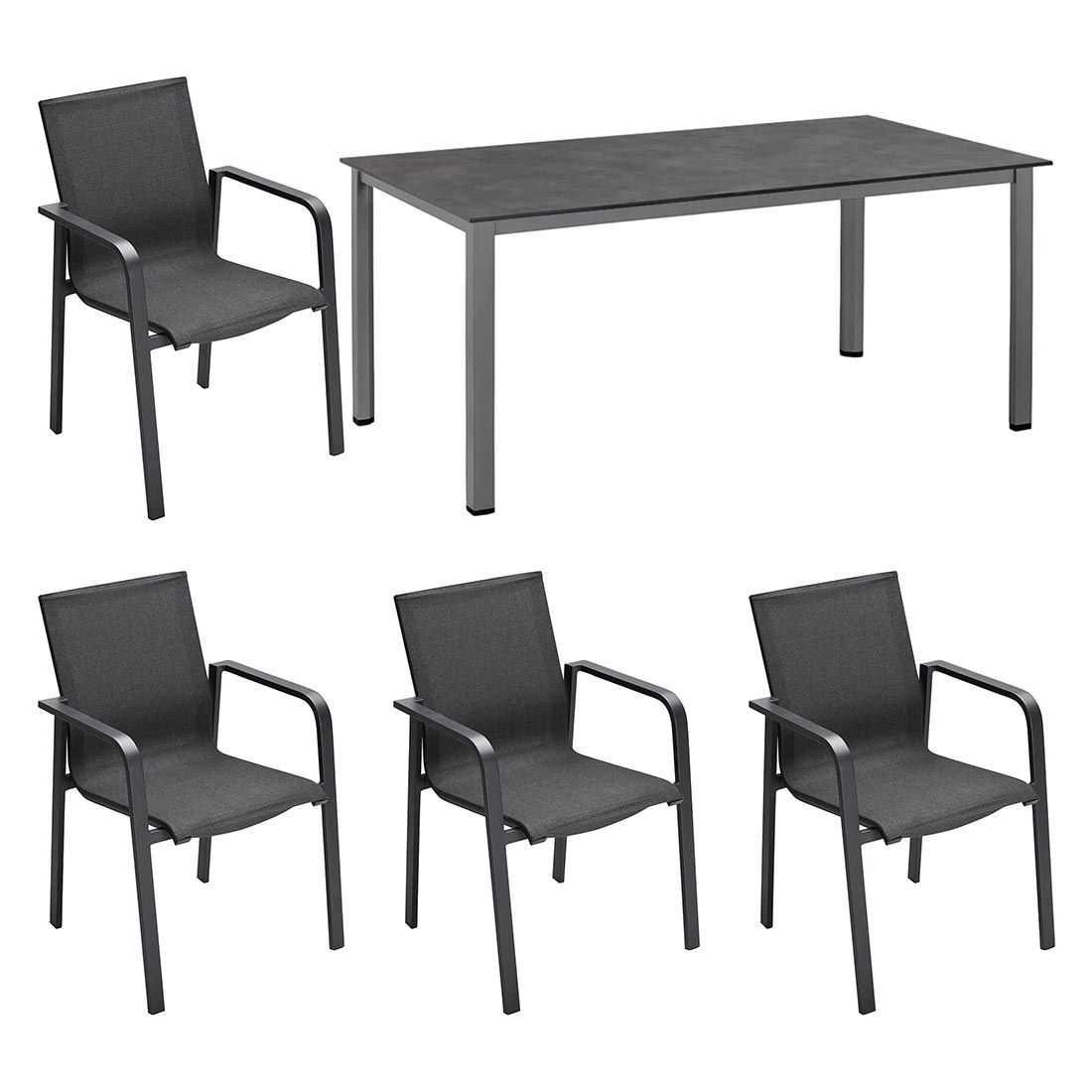 Hagemøbelsett Cubic 4 plasser aluminium HPL 160x95 cm forfra