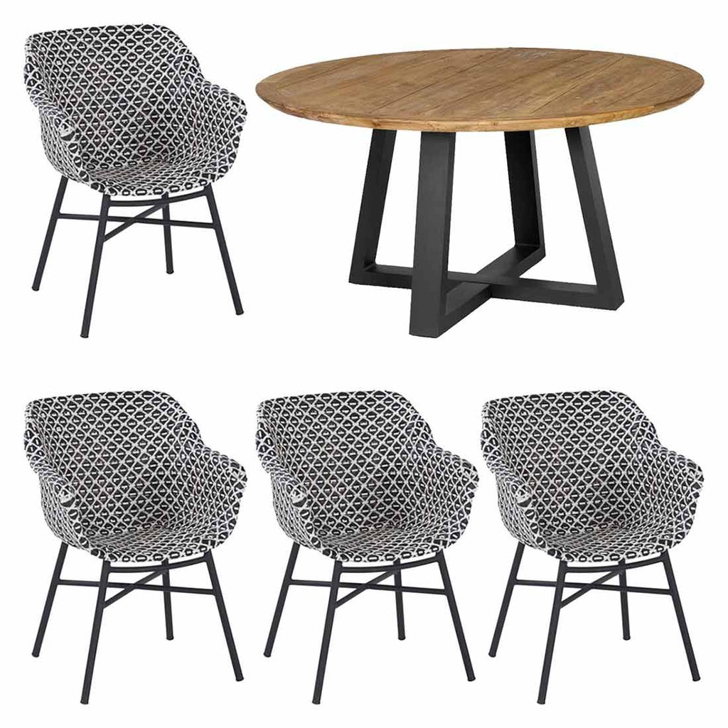 Hagemøbelsett Delphine 4 plasser, polyrotting/teak Ø130 cm - Hartman forfra