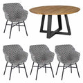 Hagemøbelsett Delphine 4 plasser, polyrotting/teak Ø130 cm - Hartman forfra