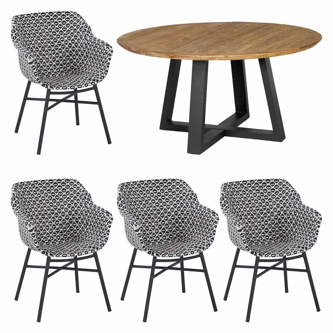 Hagemøbelsett Delphine 4 plasser, polyrotting/teak Ø130 cm - Hartman forfra