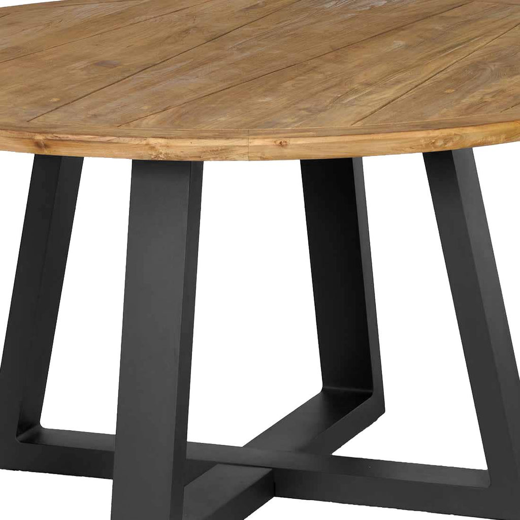 Nærbilde av teak bordplate på Hagemøbelsett Delphine 4 plasser, polyrotting/teak Ø130 cm - Hartman