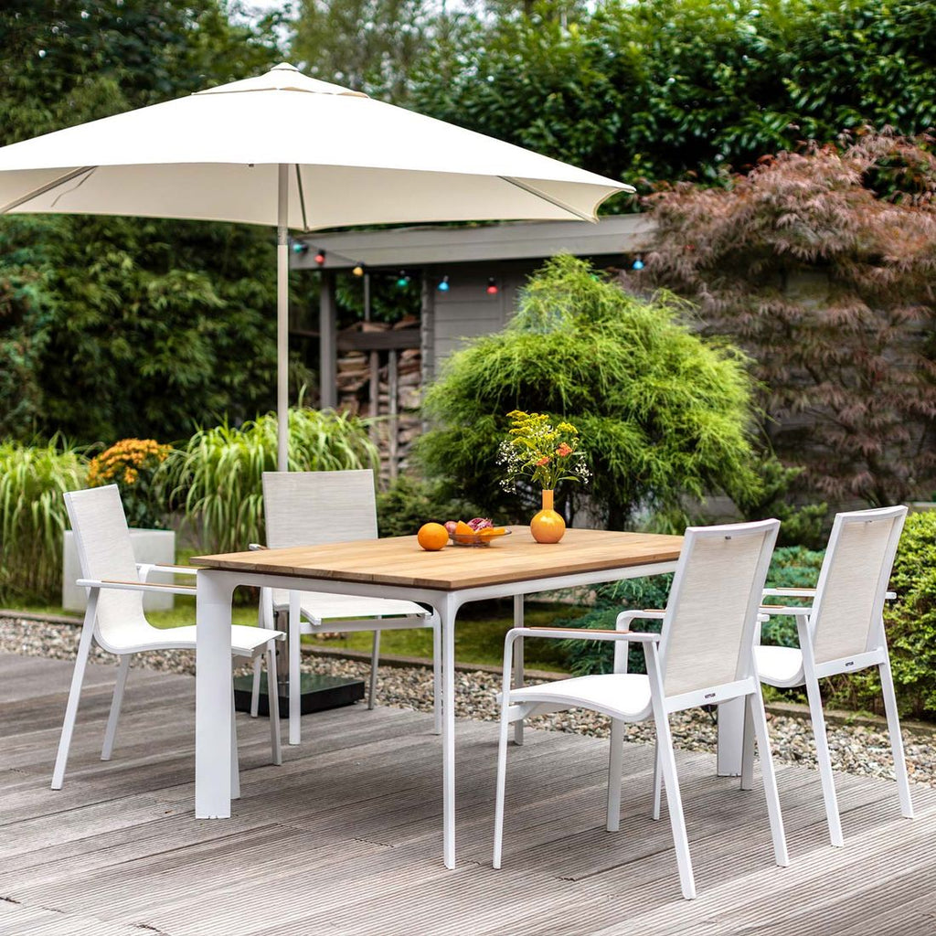 Hagemøbelsett Diamond 4 plasser teak og textilen forfra