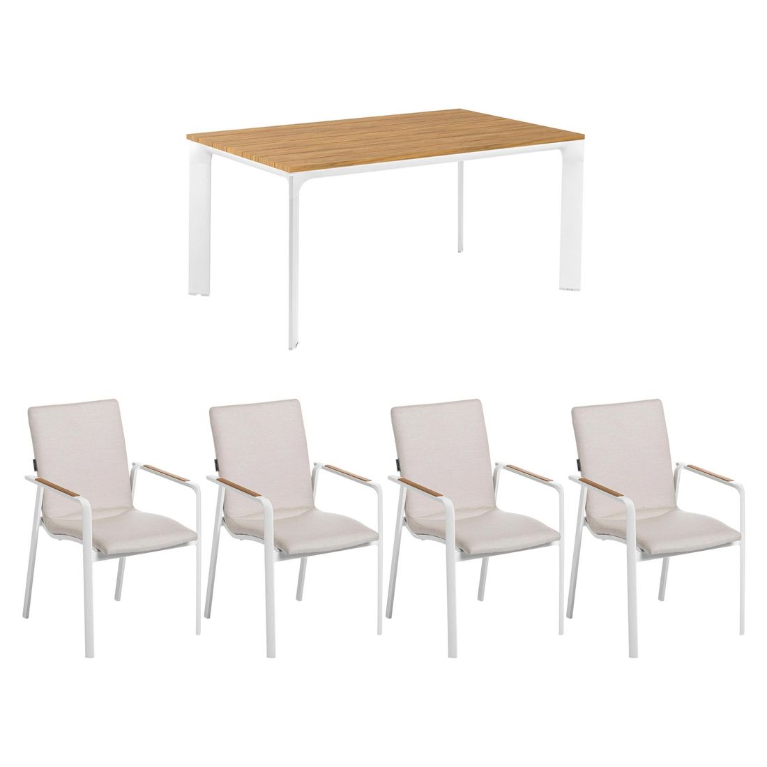 Hagemøbelsett Diamond 4 plasser aluminium teak bakside
