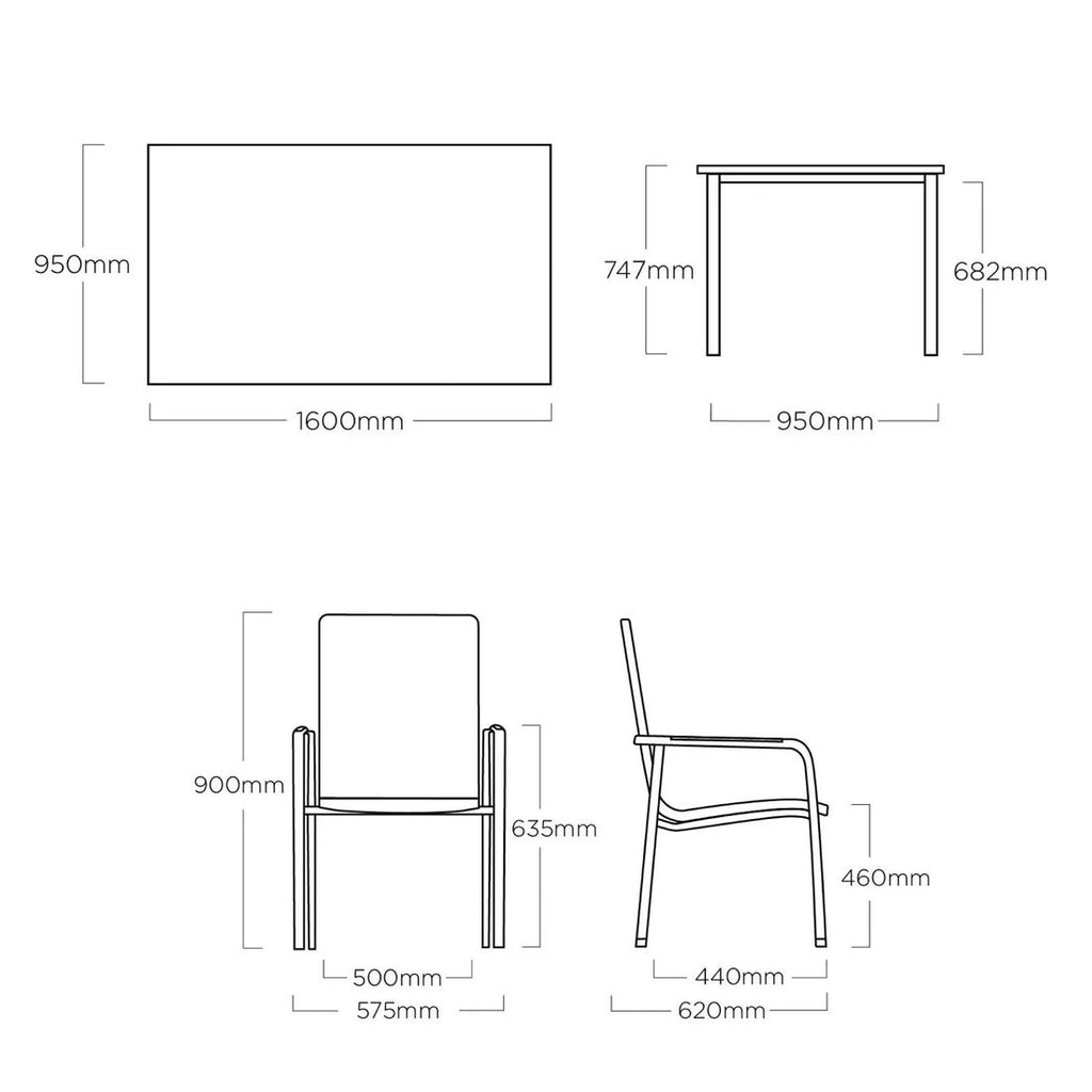 Hagemøbelsett Diamond 4 plasser aluminium teak detalj av bordplate i teak