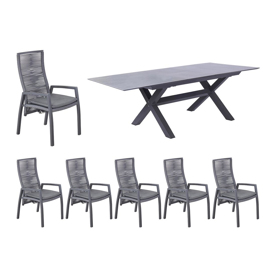 Hagemøbelsett Diwo 6 plasser aluminium bakside
