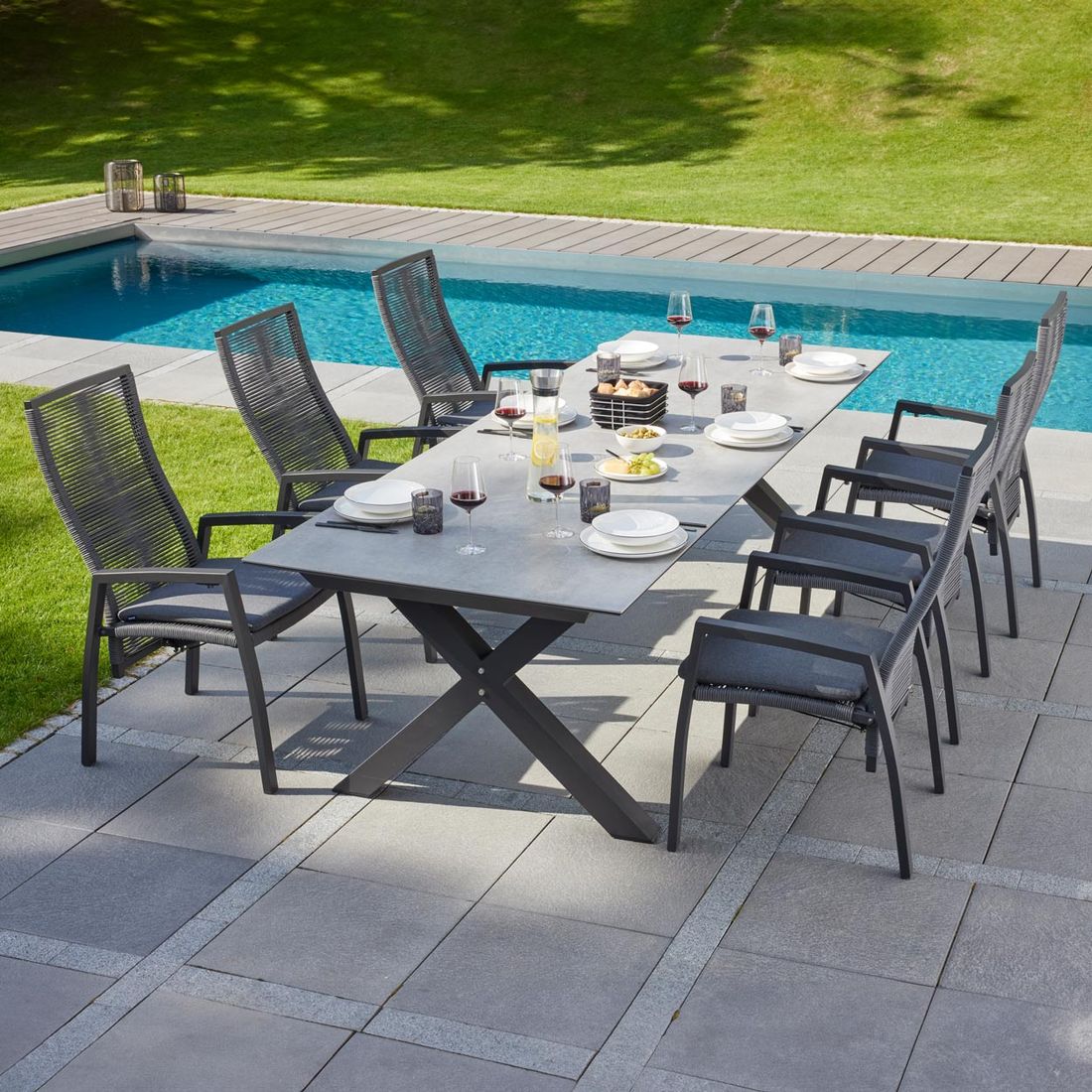 Hagemøbelsett Diwo 6 plasser aluminium forfra