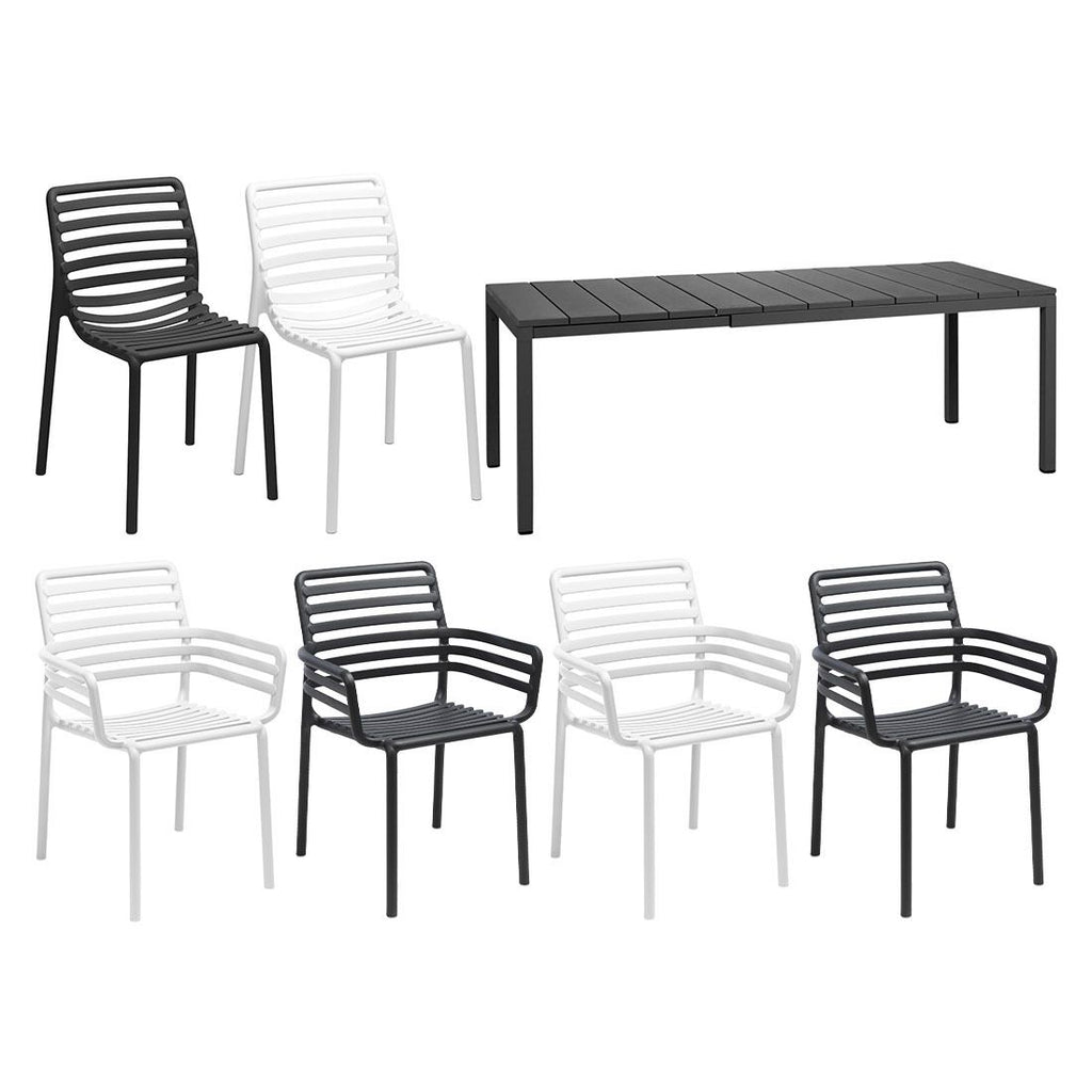 Hagemøbelsett Doga 6 plasser aluminium montert på terrasse