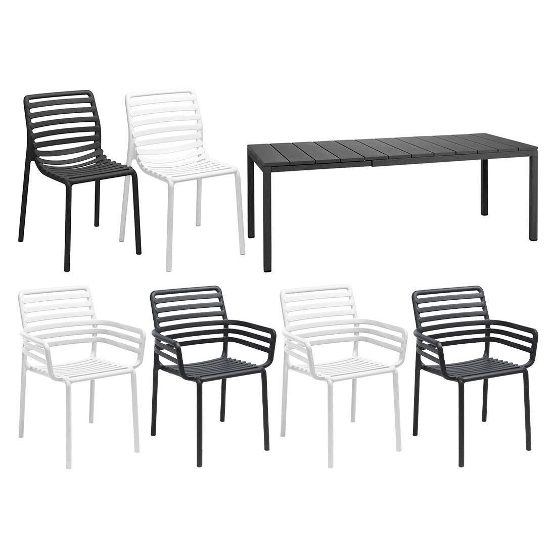 Hagemøbelsett Doga 6 plasser aluminium montert på terrasse